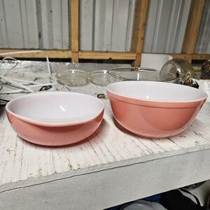 Pyrex Pink and White Mixing Bowls